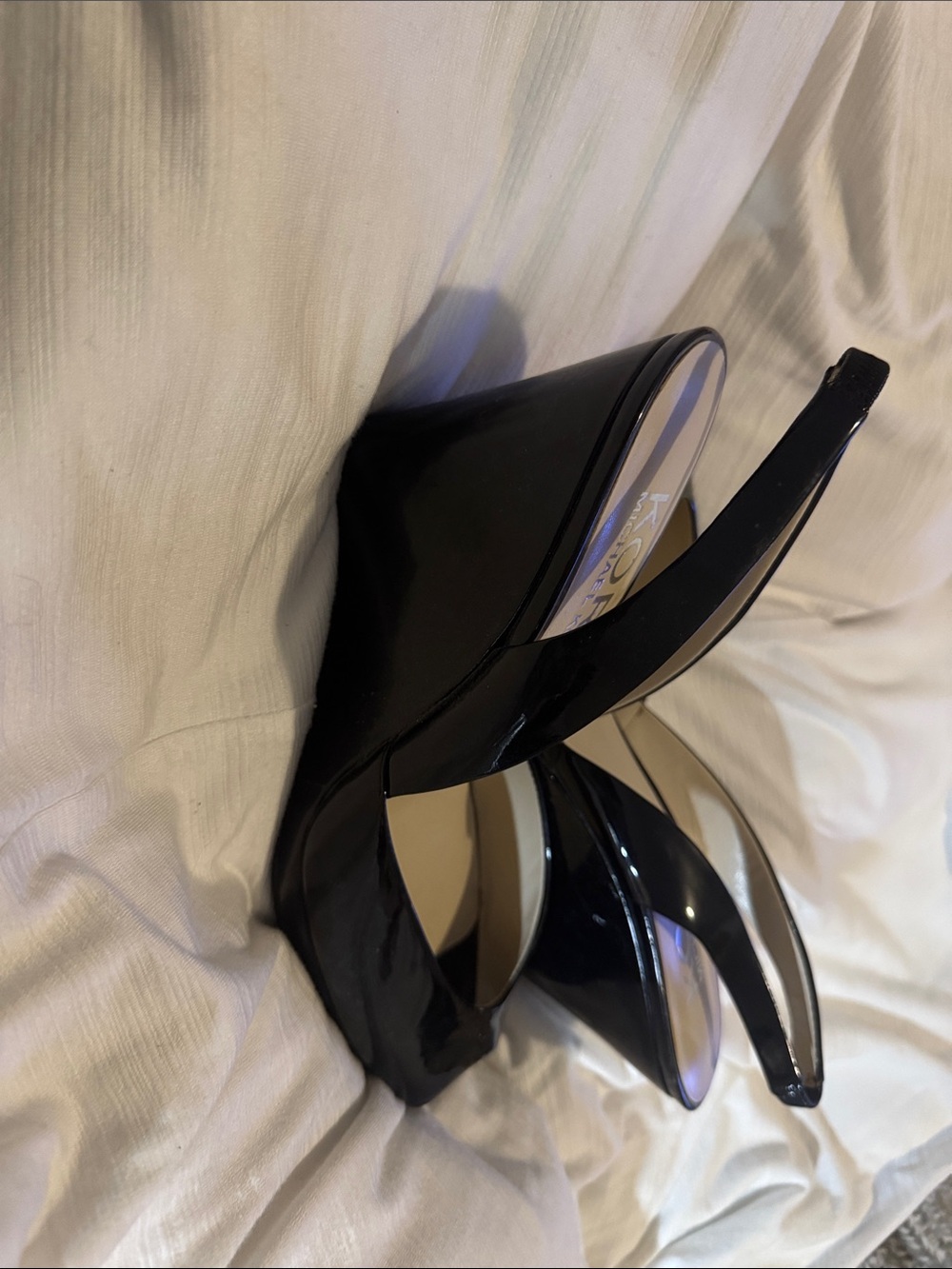 Michael Kors Black Patent Slingback Wedge Heels